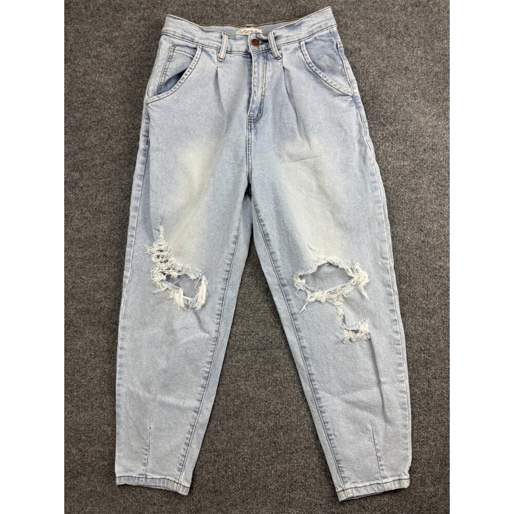 Vibrant M.I.U Jeans Womens Large Light Wash Distressed‎ Mom High Rise Tapered